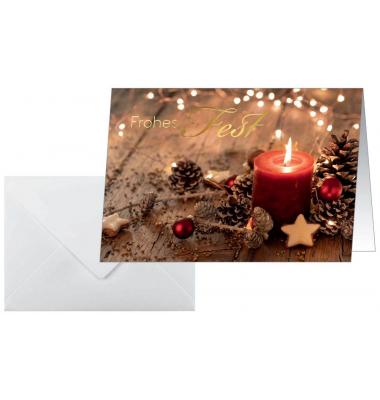 10 SIGEL Weihnachtskarten Red Christmas Candle DIN A6