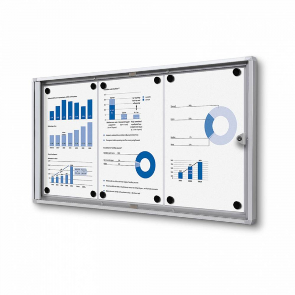 8595578316032 - SHOWDOWN Abschließbarer Schaukasten Magnetisch 711 (B) x 35 (H) cm Silber 3 x DIN A4