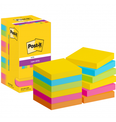 Haftnotizen 654-12SS-CARN, Super Sticky Notes Carnival Collection, ultragelb/paradiseblau/limonengrün/powerpink/vitalorange