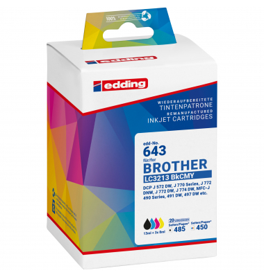 Tintenpatrone 18-643 wie Brother LC3213 swcmy 4St