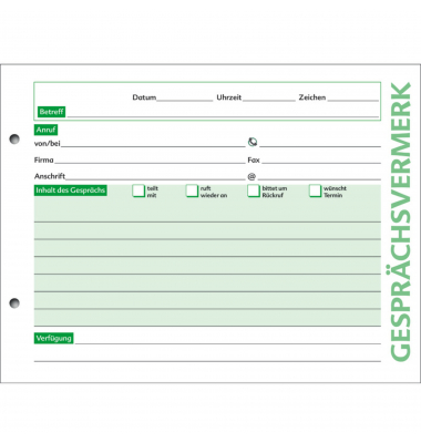 Gesprächsvermerk H18NL A5 quer ws 100Bl