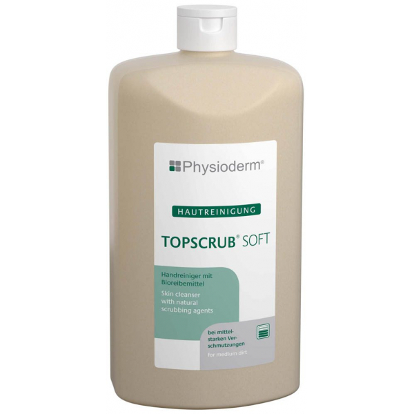 4260029178371 - Physioderm® TOPSCRUB® SOFT Handreiniger Handpaste mit Bioreibemittel aus Olivenkernmehl für mittelstarke Verschmutzungen 05 Liter - Flasche