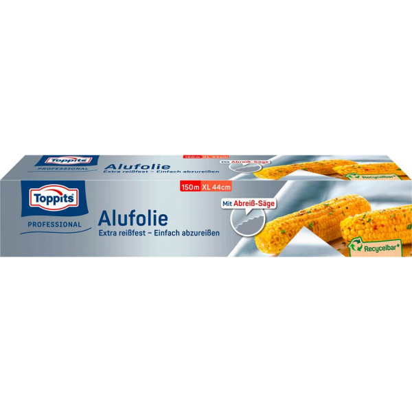 4008871200310 - Toppits ® Großrolle Alufolie im Spenderkarton Extrabreit 44 cm Länge 150 m 1 Packung = 1 Rolle Aluminiumfolie