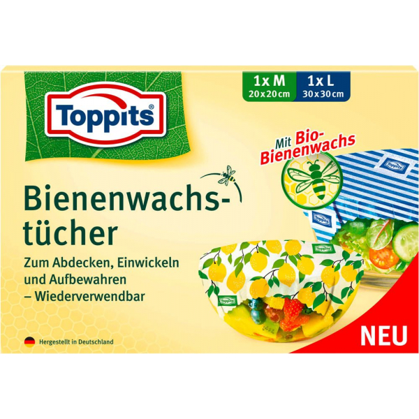 4008871215697 - Toppits® Bienenwachstücher Frischhaltetücher zum Abdecken von Speisen 1 Packung = 2 Stück