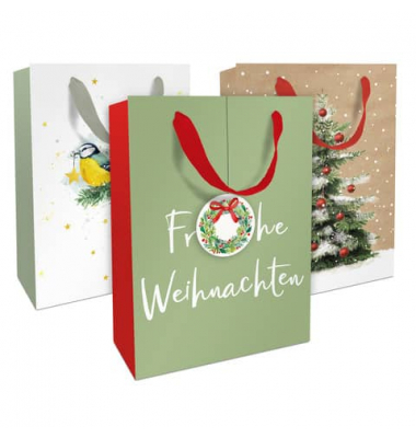 Geschenktasche 1683-24098/PBS, Weihnachten, Schleifenband, 3 Motive sortiert, 26cm x 36cm