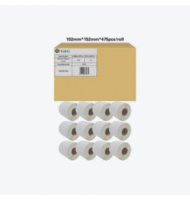 Etikettenrollen für Etikettendrucker ersetzt Zebra 800284-605 weiß, 102,0 x 152,0 mm, 12 x 475 Etiketten