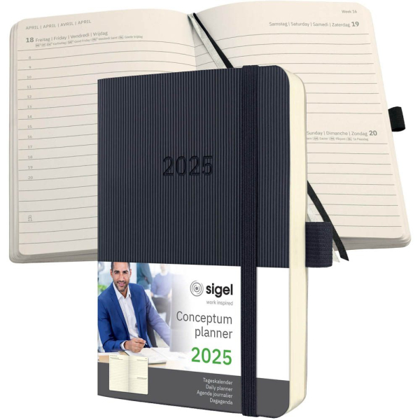 4004360780134 - Taschenkalender C2521 Conceptum schwarz 1 Tag   1 Seite Sa So   einer Seite  (A6) 2025 4004360780134 Sigel