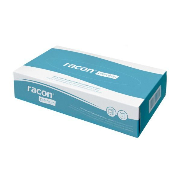 4029068100497 - racon® premium Kosmetiktücher 2-lagig hochweiß Zellstoff-Tissue weich und saugfähig 20 x 21 cm 1 Box = 100 Tücher