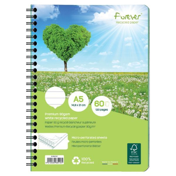 3210330684161 - Spiralbuch Forever liniert A5 90 gm² Papier (RC) weiß 60 Blatt 3210330684161 Clairefontaine