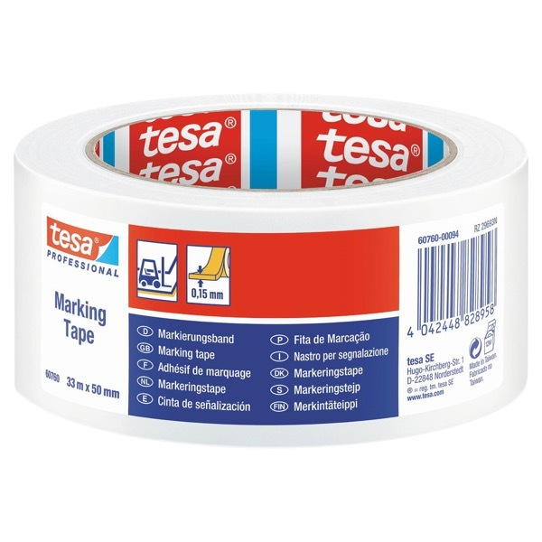 4042448828958 - tesa Bodenmarkierungsband tesa Professional Weiß 50 mm (B) x 33 m (L) PVC (Polyvinylchlorid) 60760