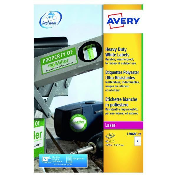 4004182170687 - Avery Etiketten L7068-20 Polyester 1996 x 1435 mm weiß 4004182170687 40 Stück