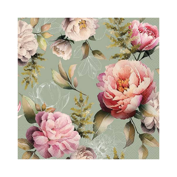 8712159191912 - Frühjahrsserviette Peonies green 8712159191912 Ambiente