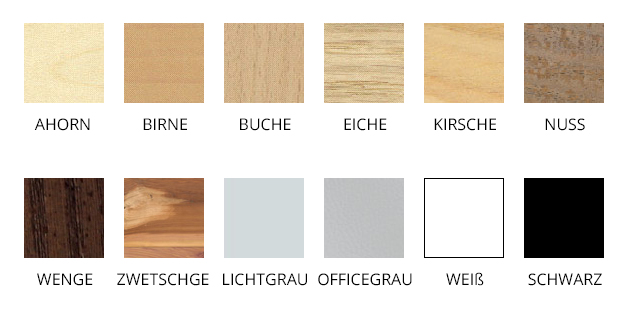 Die verschiedenen Holz-Arten und Farben beim Schreibtisch